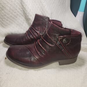 Earth Ronan Ankle Boots Booties Shoes Womens 9.5 Burgundy Distressed Zip Up